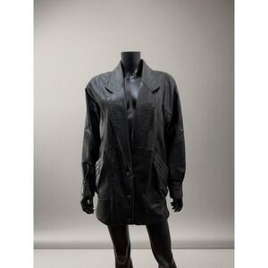 GIII Leather Vintage‎ Black Genuine Leather Jacket Blazer Style Size S